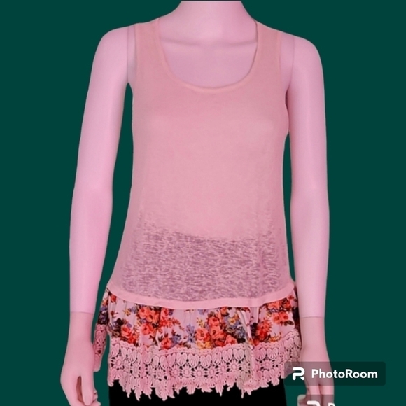 3/$30 PS KATE Cream Floral Boho Sleeveless Lace Swing Blouse - Picture 1 of 10